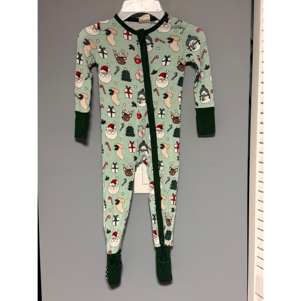 Tullabee Christmas Bamboo Viscose Footie Sleeper 12-18M Santa Reindeer Holiday